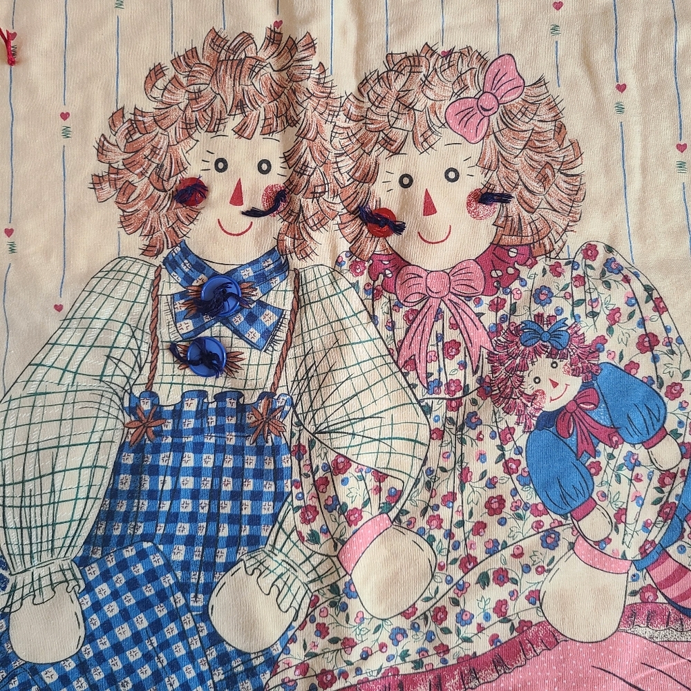 Vtg Raggedy Ann & Andy Baby Quilt Wall Hanging Throw Blanket Nursery Handmade